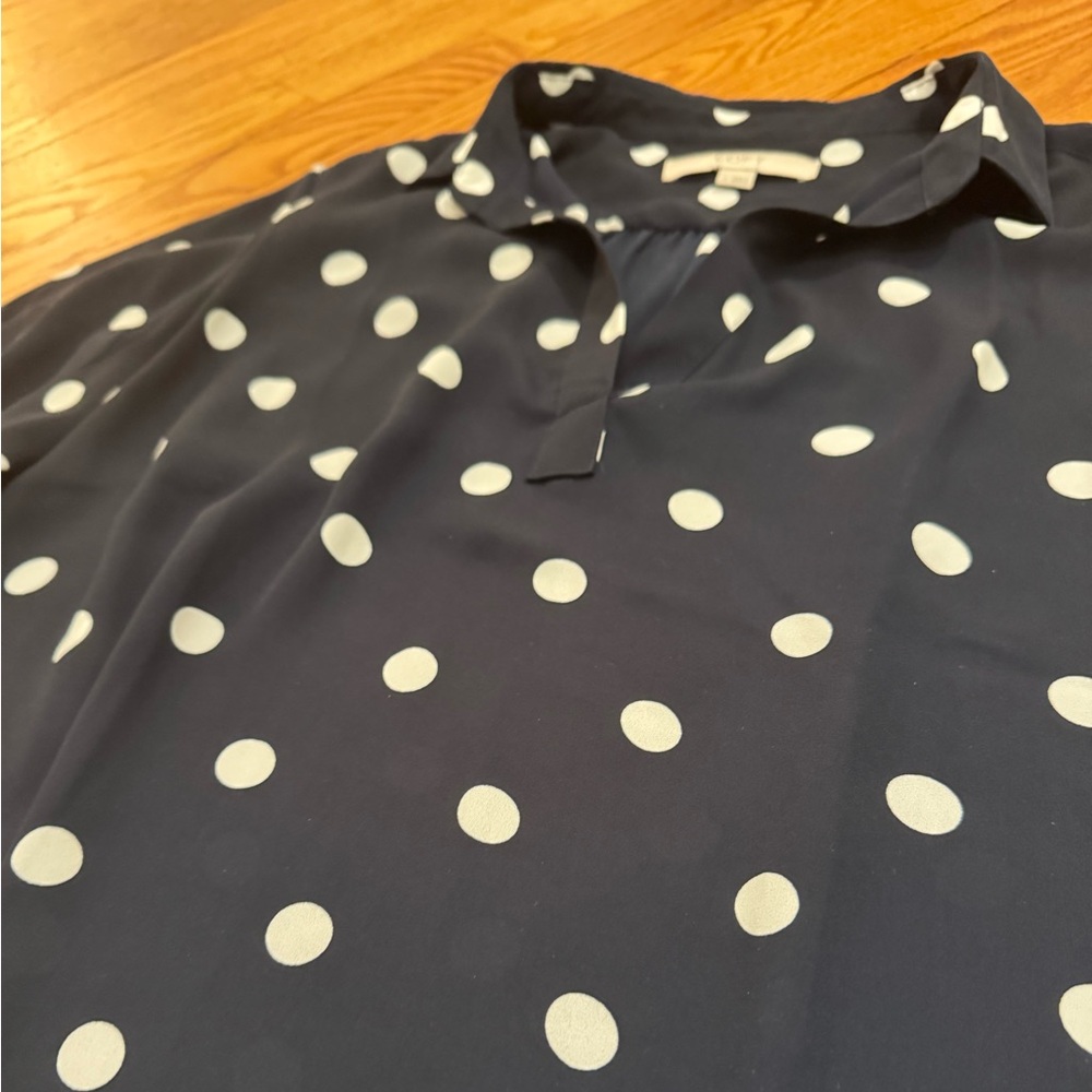 LOFT | Navy Polka Dot Button Down Dress Shirt | Size S - Picture 2 of 5